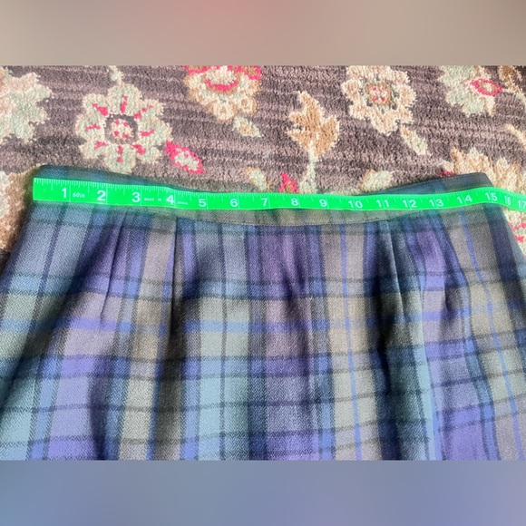 vtg 80s 100% wool green & blue long plaid tartan skirt • high waist •10•waist 31 - Picture 6 of 10